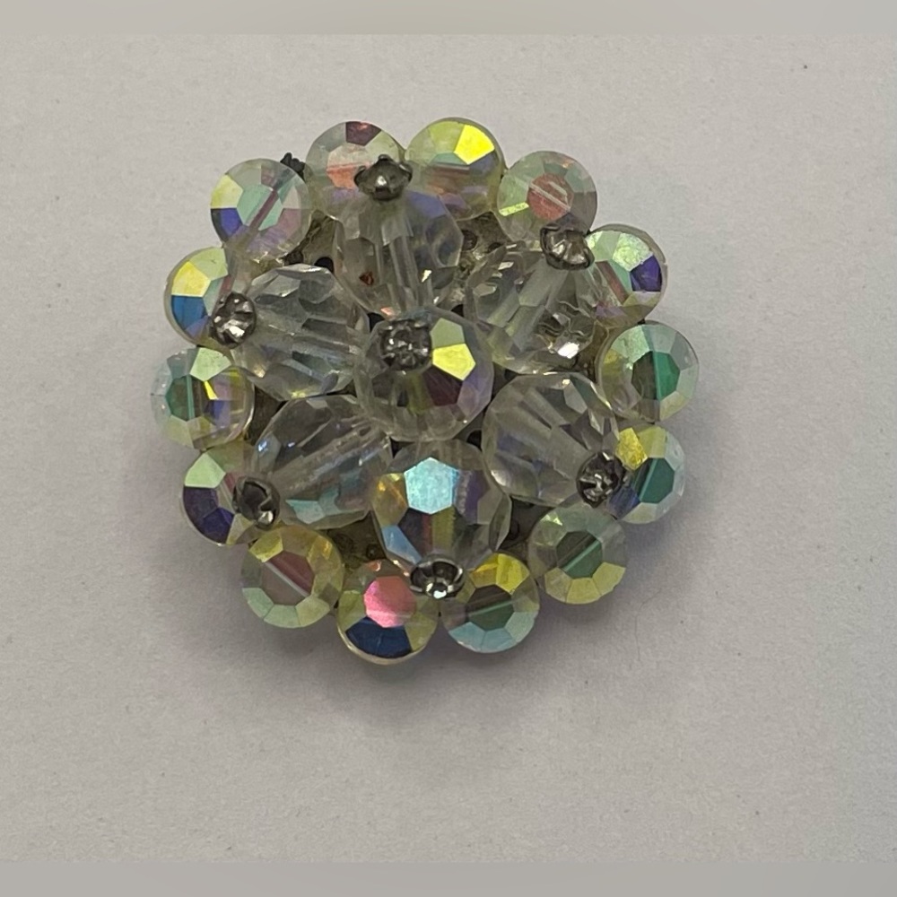 Vintage Aurora Borealis Faceted Crystal Brooch Pin